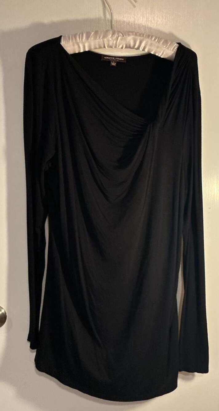 Adrienne Vittadini Studio Cowl Neck Tunic Size L Black Long Sleeve